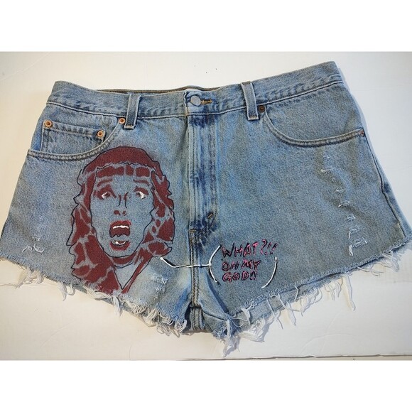 Denim Levi  Cutoff HOT PANTS SHORT Shorts  Frayed Hippie Distressed Large VTG 36 - Picture 1 of 10